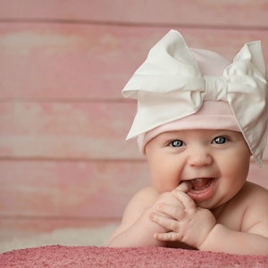 Big Bow Cotton Hat Baby Hat Baby Bow Hat Newborn Hat Baby Babie Beanie Newborn Beanie Infant Hat Newborn Big Bow image 2