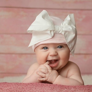 Big Bow Cotton Hat Baby Hat Baby Bow Hat Newborn Hat Baby Babie Beanie Newborn Beanie Infant Hat Newborn Big Bow image 1