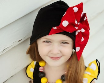 Girls Minnie Hat Red & White Polka Dot Bow Cotton Beanie