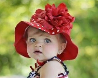 Handmade Red Flower Baby Sun Hat, UV Protection