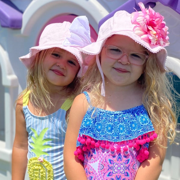 Pale Pink Stella Sun Hat - Baby Sun Hat - Girls Sun Hat - Pink Sun Hat - Flower Sun Hat - Sun Hat with Chin Strap - Peony Sun Hat