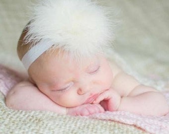 Feather Newborn Headband, Baby Girl Photo Prop