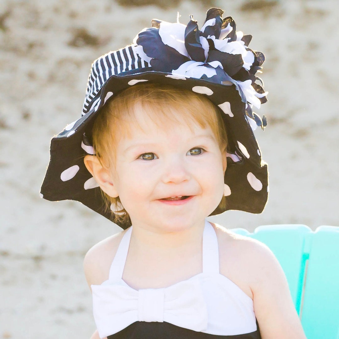 Blk & Wht Dot Peony Sun Hat Baby Girl Sun Hat Baby Floppy Hat Sun Hat