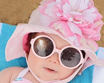 Pale Pink Peony Baby Sun Hat – UV Protection, Chin Strap