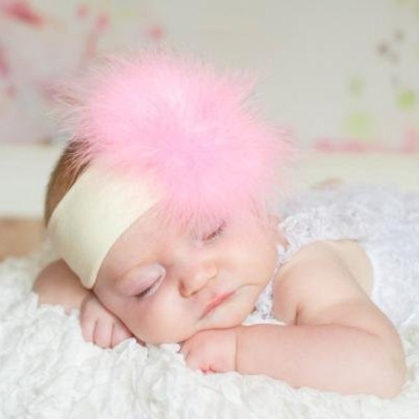 Feather Headband - Baby Girl Headband - Marabou Headband- Infant Headband - Baby - Newborn Headband - Newborn Photo Prop - Girl Headband