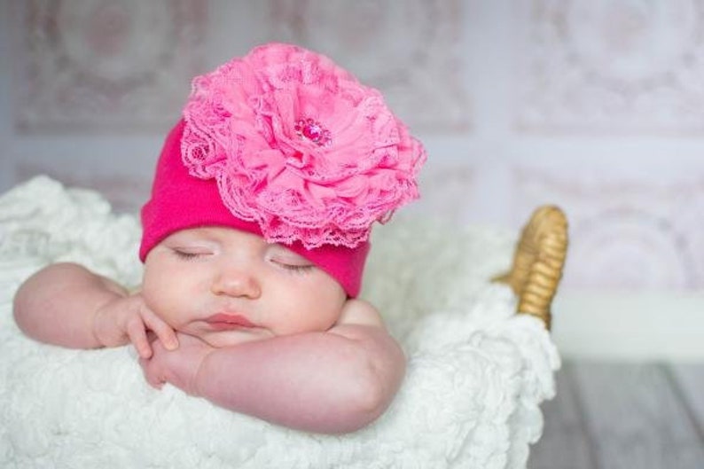 Cotton Lace Hat Baby Girl Cotton Hat Baby Hat Lace Hat Baby Lace Beanie Newborn Hat Newborn Photo Prop Baby Beanie image 1