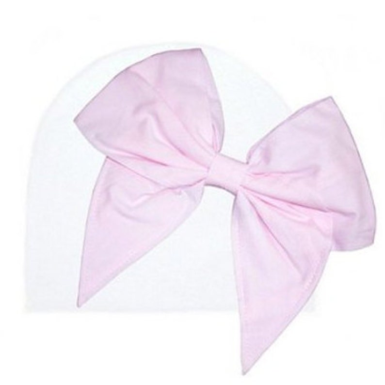 Big Bow Cotton Hat Baby Hat Baby Bow Hat Newborn Hat Baby Babie Beanie Newborn Beanie Infant Hat Newborn Big Bow White w P Pink