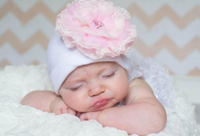 Cotton Lace Hat Baby Girl Cotton Hat Baby Hat Lace Hat Baby Lace Beanie Newborn Hat Newborn Photo Prop Baby Beanie image 5