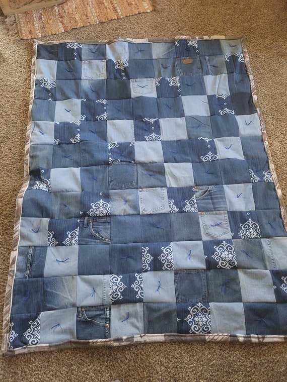 Handmade Up-cycled Denim Jean Quilt Blanket With Fleece - Etsy
