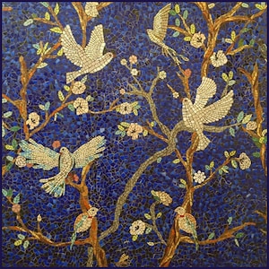 Birds in the Night Sky Mosaic Mural Mosaic Art Mural  in handcut tile Design can be adapted for Size and Style for Backsplash Pool Wall