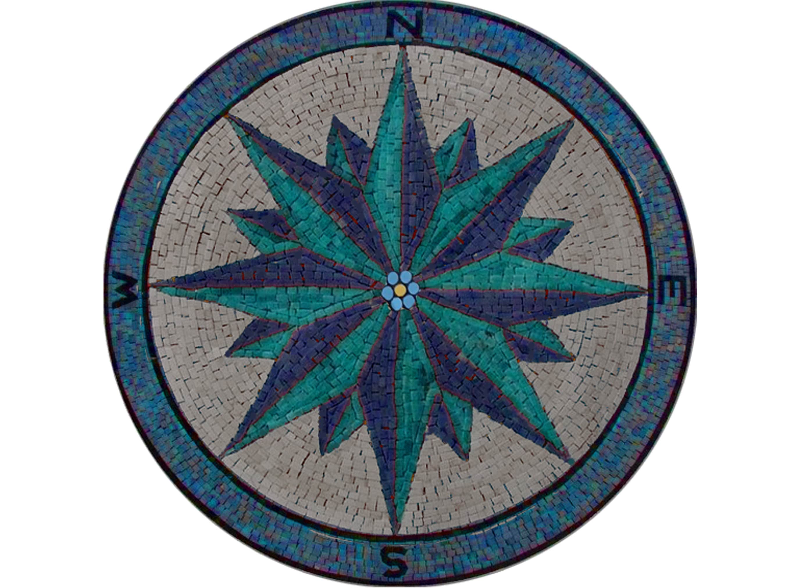 Aqua Blue Mosaic Compass Customizable for Floor or Wall Install ...