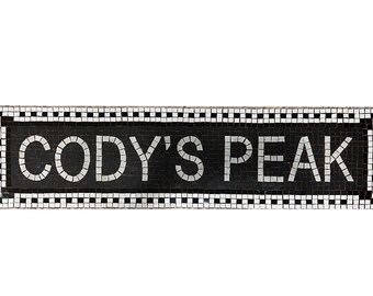 Modern mosaic border home sign, Custom Mosaic Name sign, Gray mosaic, Mosaic home address, custom mosaic tile install