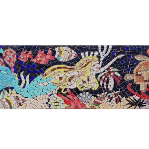 Meerjungfrau Seelandschaft Küche Mosaik Kunst Backsplash oder Pool Mosaik Handgefertigtes Fliesenmosaik auf Mesh zur Installation in der Fliesenwand