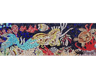 Mermaid Seascape Kitchen Mosaic Art Backsplash or Pool mosaic Handmade Tile Mosaic on Mesh for Install in Tile Wall