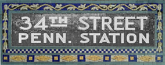 NYC Subway Tile Mosaic 34th Street Penn Station With Paisley