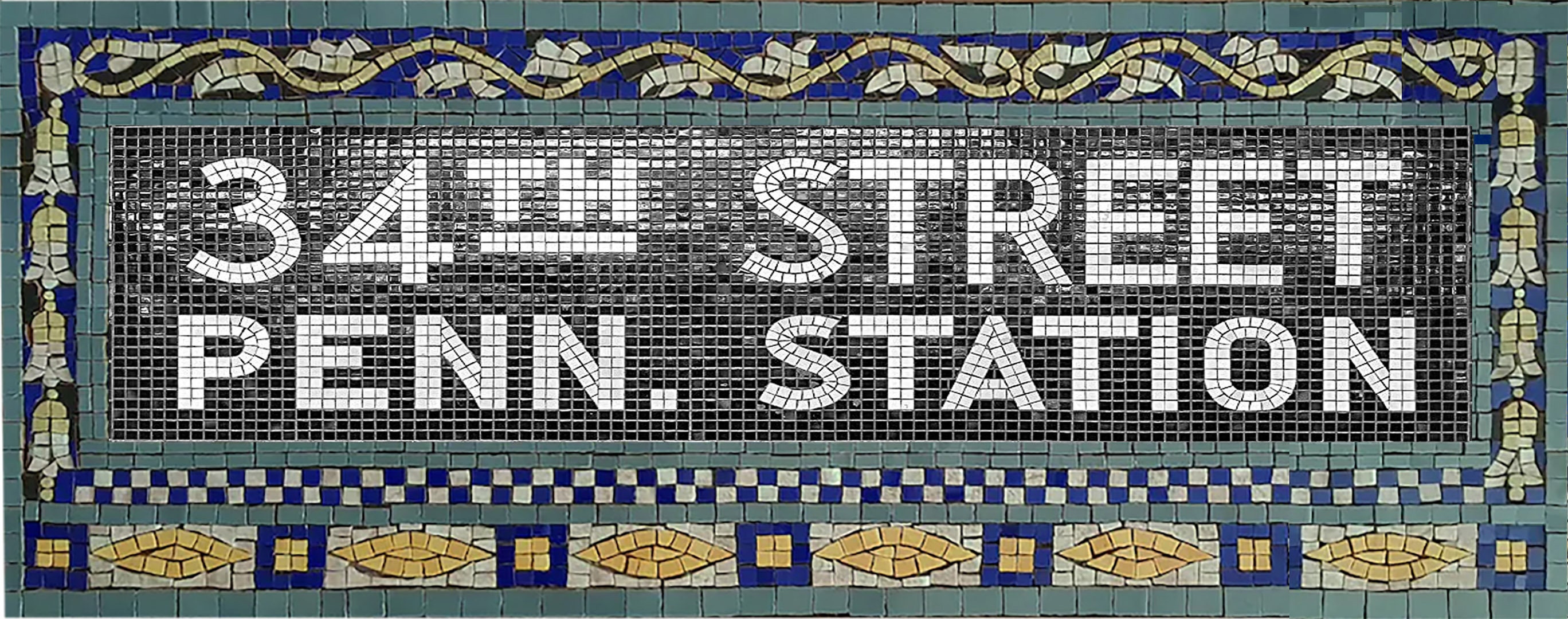 NYC Subway Tile Mosaic 34th Street Penn Station With Paisley