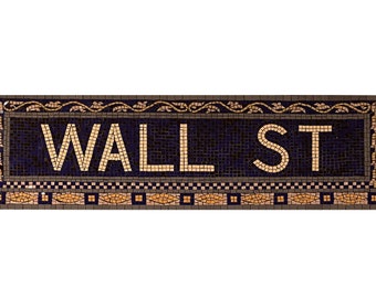 Wall St Mosaic, Authentic NYC Subway Mosaic Art, Wall Street tile mosaic backsplash, Handmade Customized Mosaic Wall Street Sign install