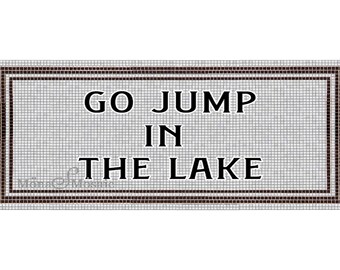 Custom Lake House Mosaic Floor Tile, Hand Cut Lettering