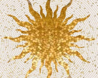Handmade sun Mosaic Tile Floor | Luxury Golden Tile Medallion | Custom Mosaic Floor | Radiant Sunburst Design | Made to Order