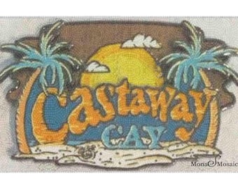 Custom Mosaic Sign: Hand-Cut Tile Logo with Sun and Palm Trees