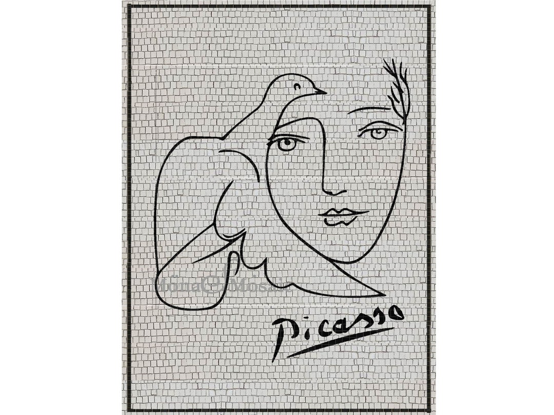 Micasso Mosaic Tile Wall Art Picasso's Face and Dove in Hand Cut Tile Mosaic ...