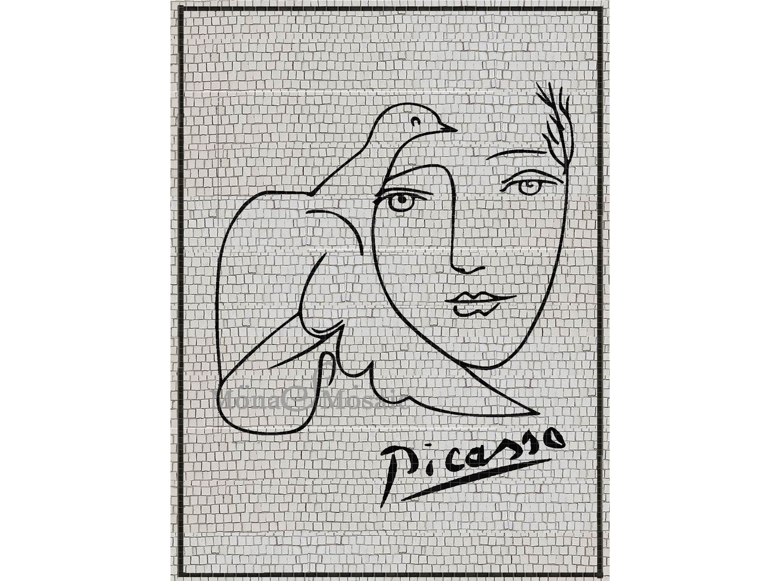 Mosaic Tile Wall Art Picasso's Face and Dove in Hand Cut Tile