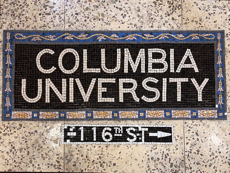 Columbia University NYC Subway Mosaic in Hand cut Tile Mosaic on Mesh Mosaic replica New York Mosaic Subway Sign on Mesh available in custom size
