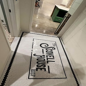 House Custom Mosaic Name and Date Floor number Mosaic, Mosaic floor installed in hex tile floor Mosaic on Mesh for Wall or Floor install