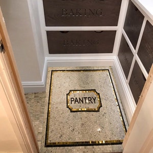 Floor install in Gold tile Mosaic Hand cut Tile mosaic for Floor or wall on Mesh for Installation