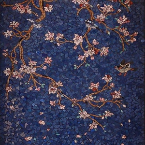 Mosaic Tile Spring Birds on Tree Branch Mosaic Tile Arch Niche tile garden niche can be adapted for Size and Style for Backsplash Pool Wall