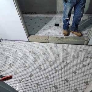 Bathroom floor mosaic tile custom large size for Install, Custom Mosaic Art, Victorian renovation mosaic tile florets Entrance floor mosaic
