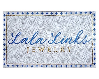 Blue Tile Business logo hand cut mosaic