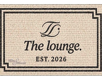 Custom Lounge Mosaic Sign | Personalized Hand-Cut Tile Floor Mosaic | The Lounge Est. 2026 | Entryway & Bar Room Mosaic