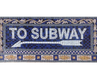 NYC Subway style Tile Mosaic Saying To Subway with paisley border replica of Wall Street Mosaic