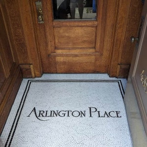 Arlington Place addition,  Custom Mosaic floor, Custom mosaic entrance floor mosaic, Custom mosaic address floor tile, Address floor mosaic