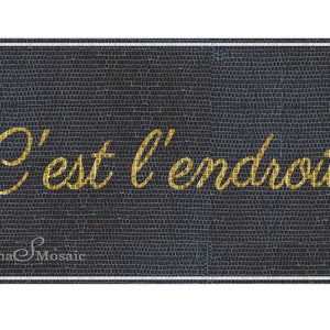 Restaurant Mozaïek Ingang tegelmozaïek belettering &quot;C&#39;est l&#39;endroit&quot; aangepaste woorden in gouden tegel op gaas voor eenvoudige installatie