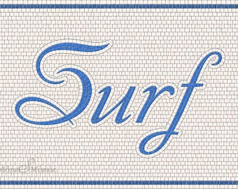 Custom Surf Mosaic Tile Sign Personalized Beach House Name Plaque Hand Cut Tile Mosaic Coastal Wal or Floor Art Pool House Decor