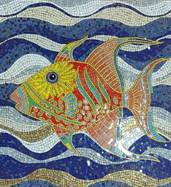 カスタムサイズの魚のモザイク 32x35 インチ、トリガーフィッシュの