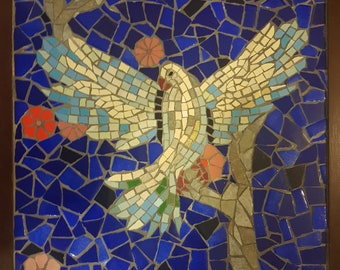 Mosaic Art Soaring bird Holy Spirit wall art in hand cut mosaic as framed or for install in wall