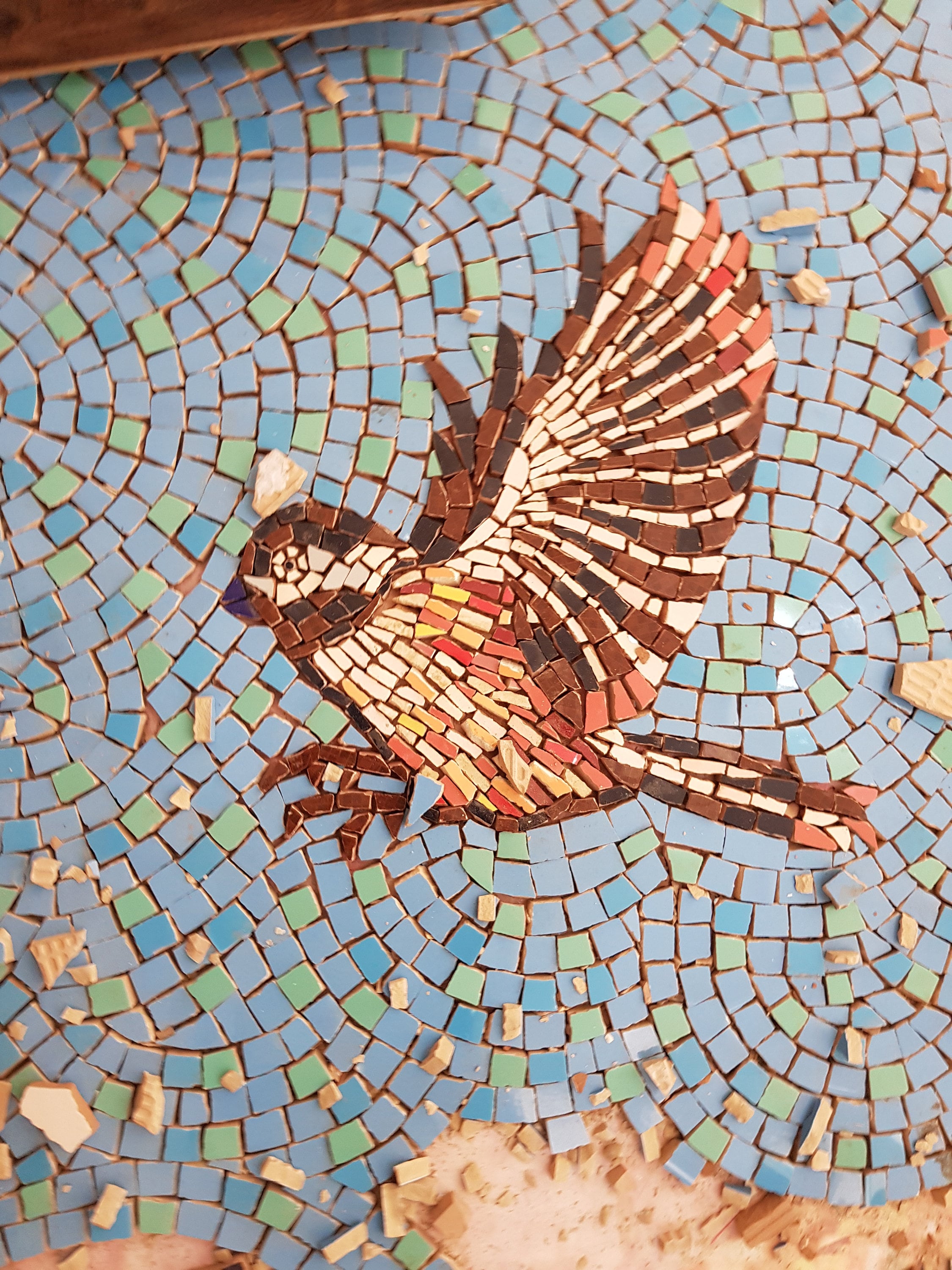 アヒルの池の自然モザイク、月光の池のモザイクアート、壁画モザイク