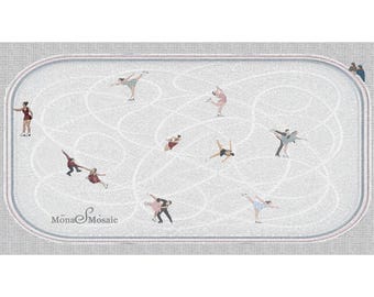 Ice Skating Rink Mosaic Art | Figure Skating Tile Mosaic | Custom Handcrafted Ice Arena Medallion | Winter Sports Wall & Floor Mosaic