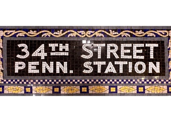 NYC Subway Tile Mosaic 34th Street Penn Station with paisley border replica of NYC subway style