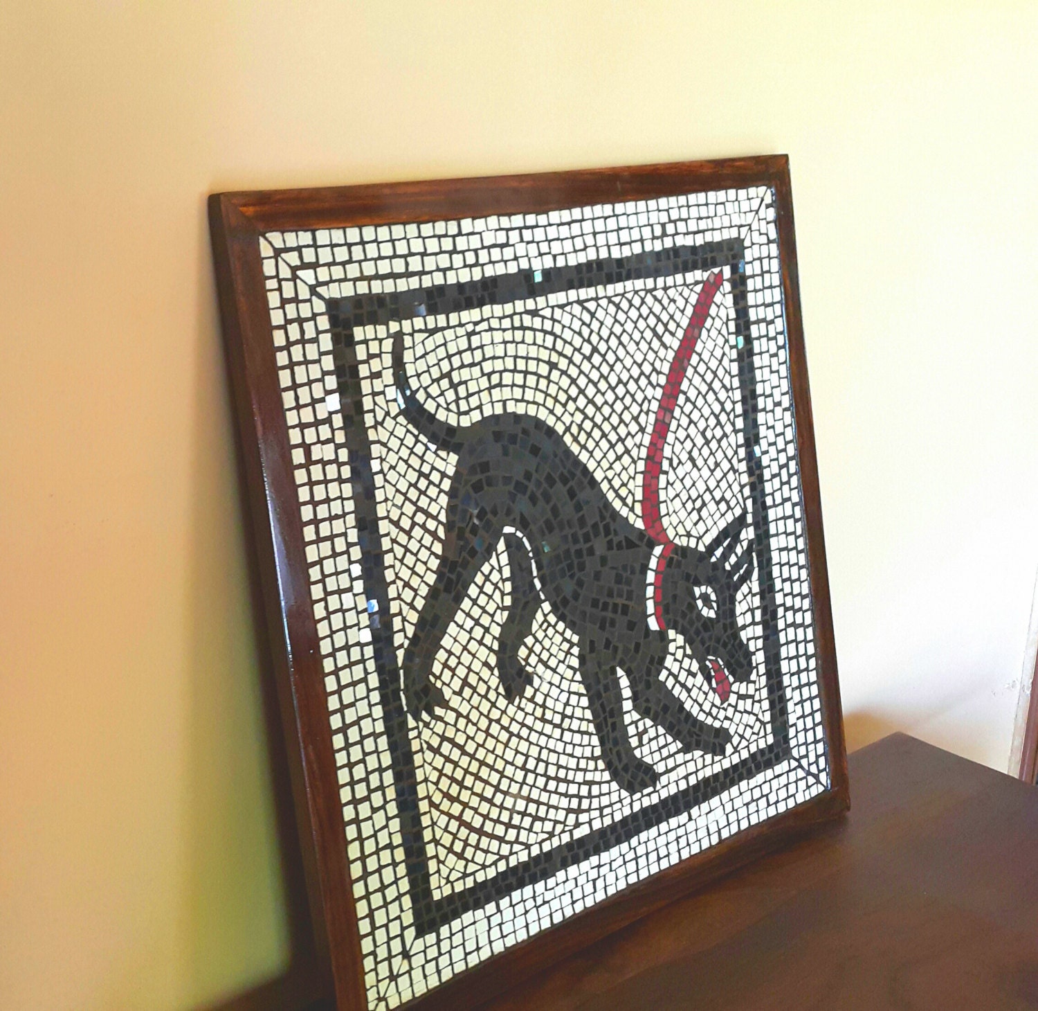 犬のモザイクアート陶器プレート