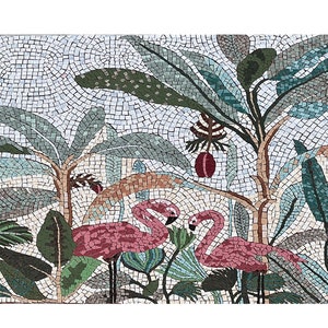 Tropical Jungle tile mosaic wall install, flamingoes tile mosaic,  Custom Mosaic Tile Mural, Adaptable for Backsplash, Wall, Floor Install