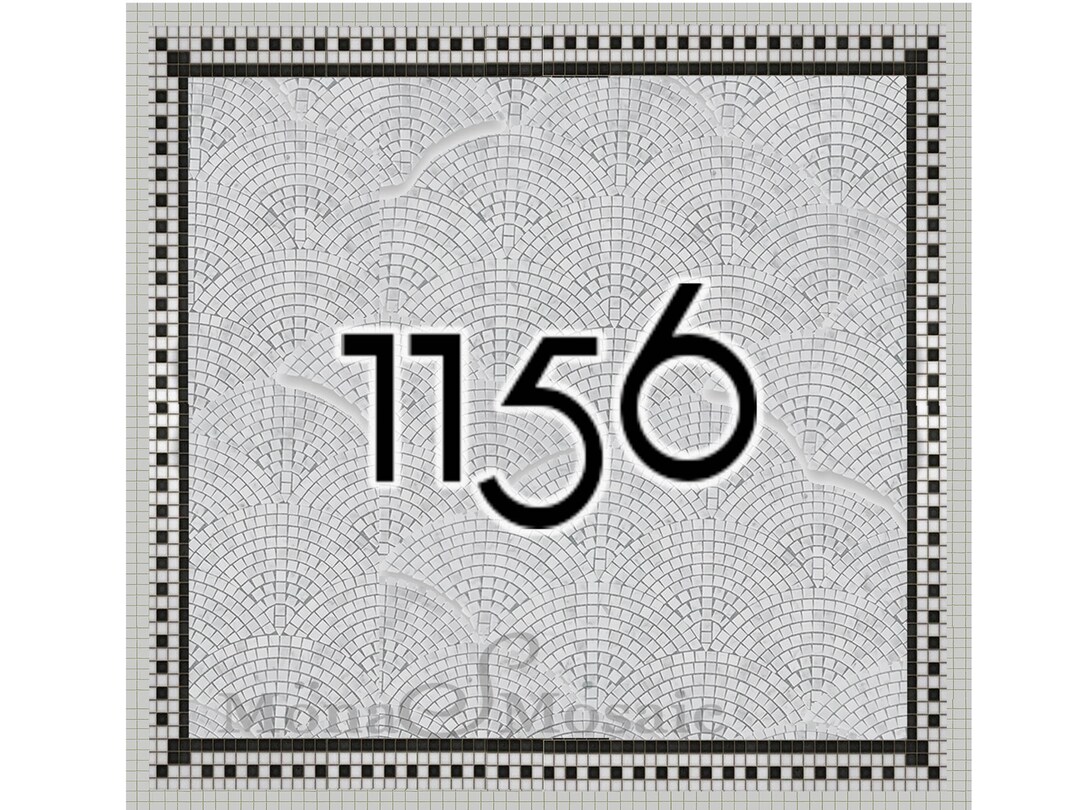 Black and White Mosaic Hand Cut Tile Number Floor Install for an