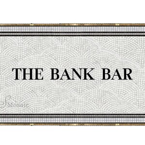 Mosaico personalizado para casa, bar, letras em mosaico para parede ou mosaico, azulejo de mosaico dourado, latão, letras em mosaico, preto e branco
