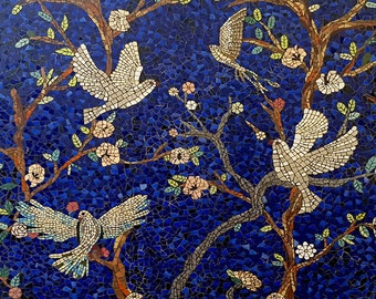 Ptaki na nocnym niebie Mozaika Kuchenna mozaika Backsplash w ręcznie ciętych płytkach w niestandardowym rozmiarze mozaiki
