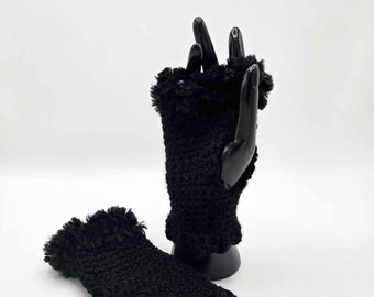 Fur Trimmed Wrist Warmers in black on black