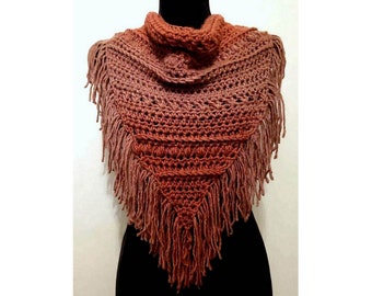 Button Cowl w/fringe in Rose & Dusty Rose