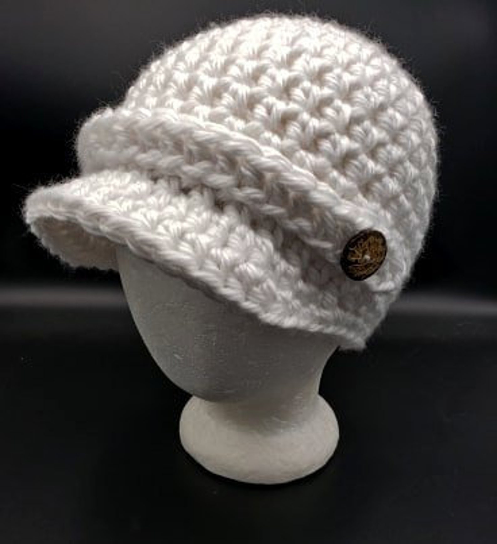 White Newsboy Cap with decorative buttons Etsy